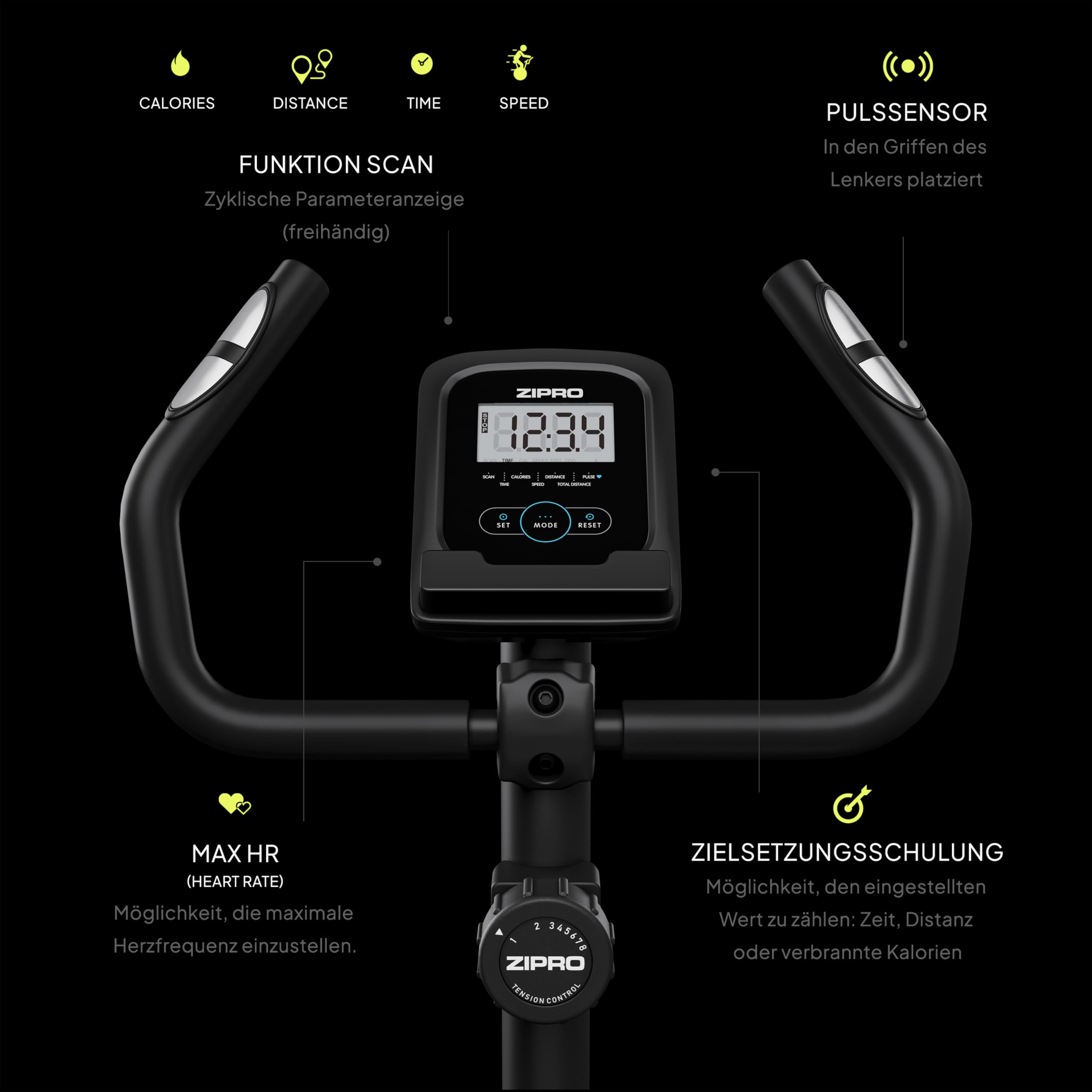 ZIPRO Ergometer Heimtrainer Fahrrad mit 8-Stufigem Magnetwiderstand, Smartphone-Halter, LCD-Monitor, Verstellbarem Sattel, Hometrainer Fahrrad für Cardiotraining zu Hause, Leichtes Fitnessbike
