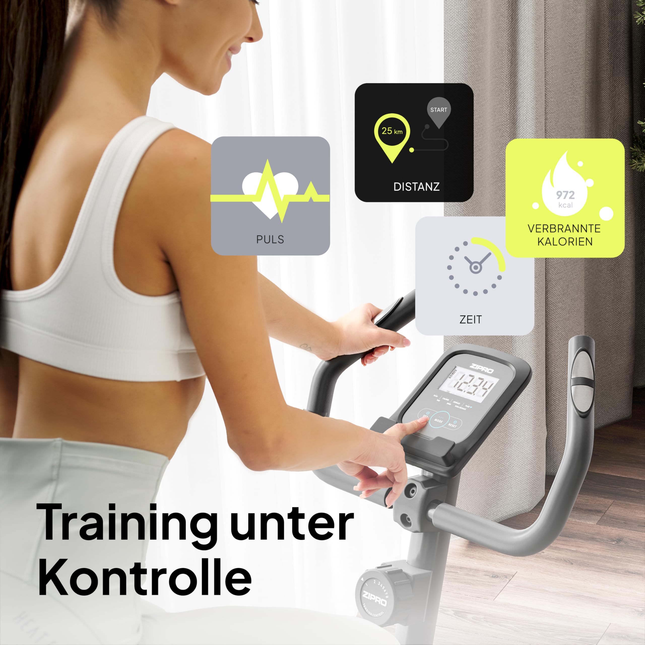 ZIPRO Ergometer Heimtrainer Fahrrad mit 8-Stufigem Magnetwiderstand, Smartphone-Halter, LCD-Monitor, Verstellbarem Sattel, Hometrainer Fahrrad für Cardiotraining zu Hause, Leichtes Fitnessbike