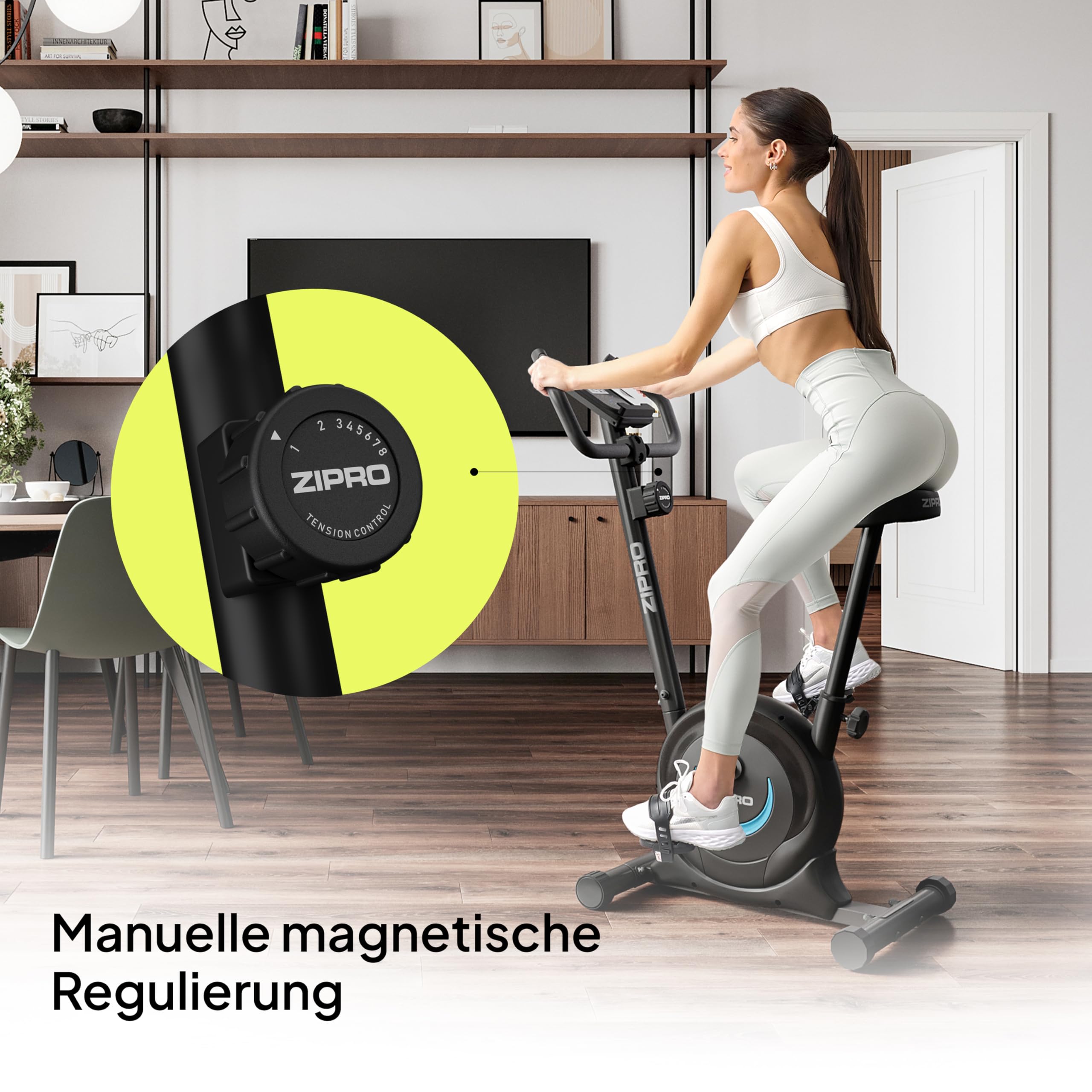 ZIPRO Ergometer Heimtrainer Fahrrad mit 8-Stufigem Magnetwiderstand, Smartphone-Halter, LCD-Monitor, Verstellbarem Sattel, Hometrainer Fahrrad für Cardiotraining zu Hause, Leichtes Fitnessbike