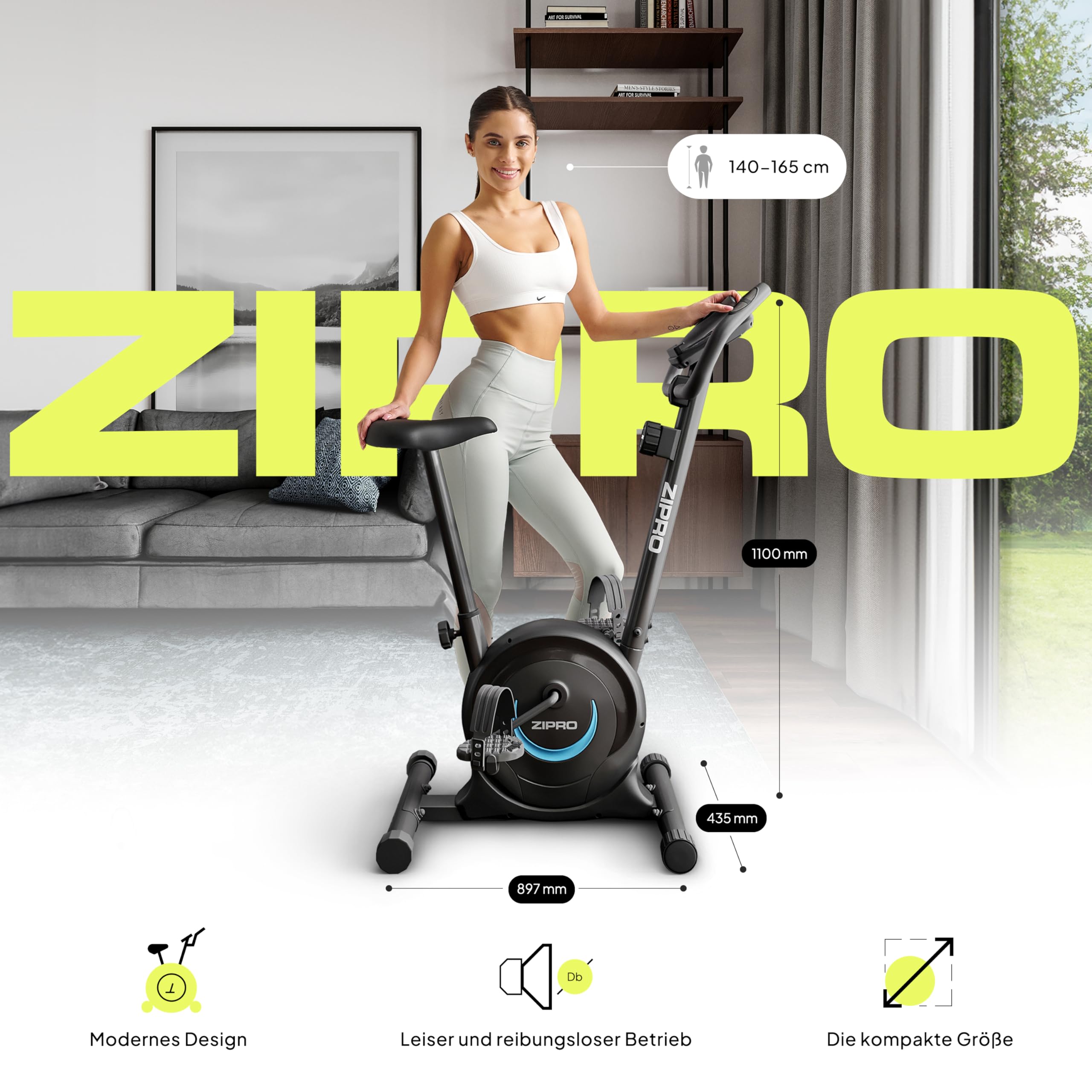 ZIPRO Ergometer Heimtrainer Fahrrad mit 8-Stufigem Magnetwiderstand, Smartphone-Halter, LCD-Monitor, Verstellbarem Sattel, Hometrainer Fahrrad für Cardiotraining zu Hause, Leichtes Fitnessbike