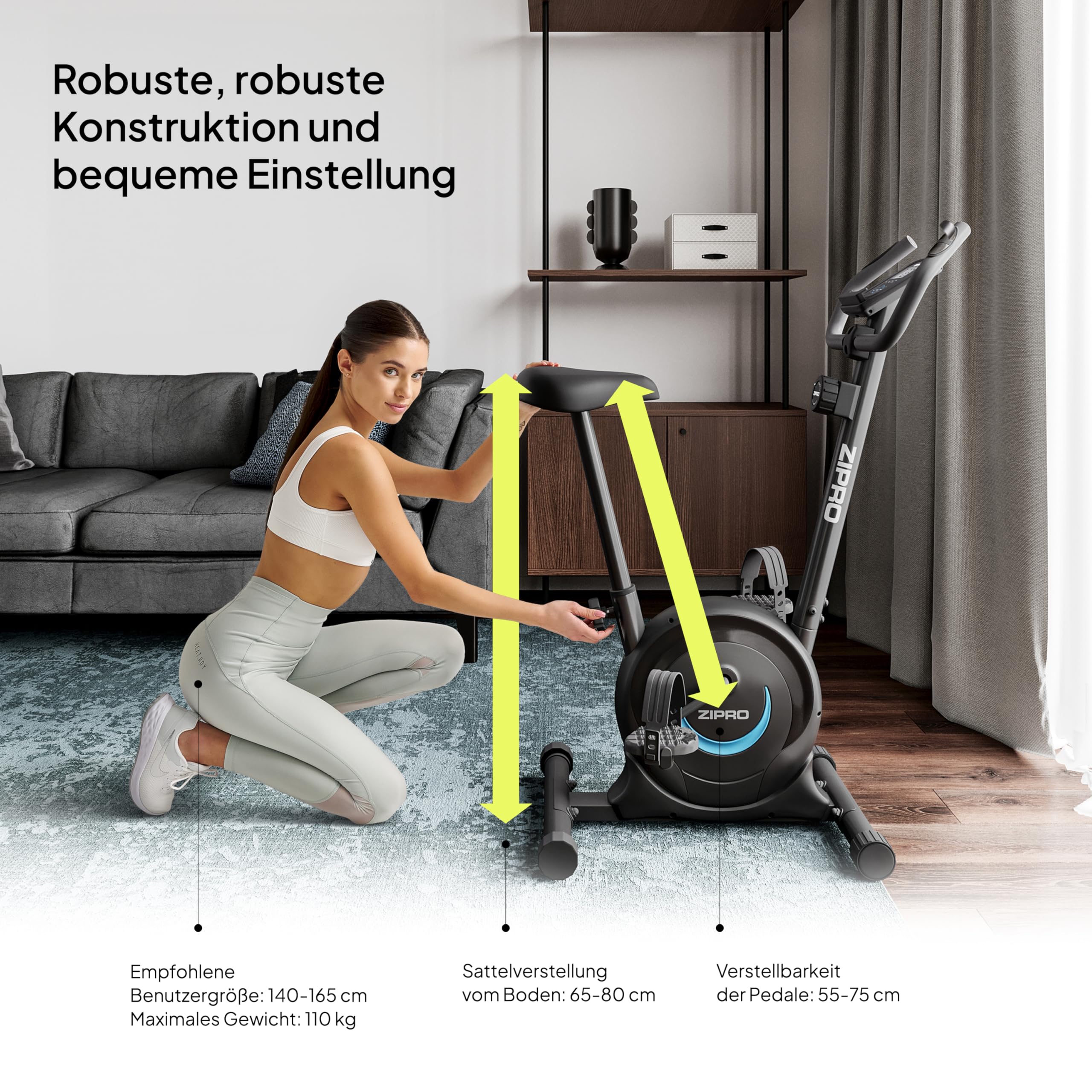 ZIPRO Ergometer Heimtrainer Fahrrad mit 8-Stufigem Magnetwiderstand, Smartphone-Halter, LCD-Monitor, Verstellbarem Sattel, Hometrainer Fahrrad für Cardiotraining zu Hause, Leichtes Fitnessbike
